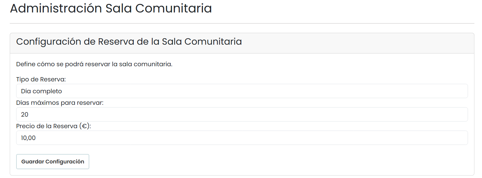 Configuración Sala Comunitaria